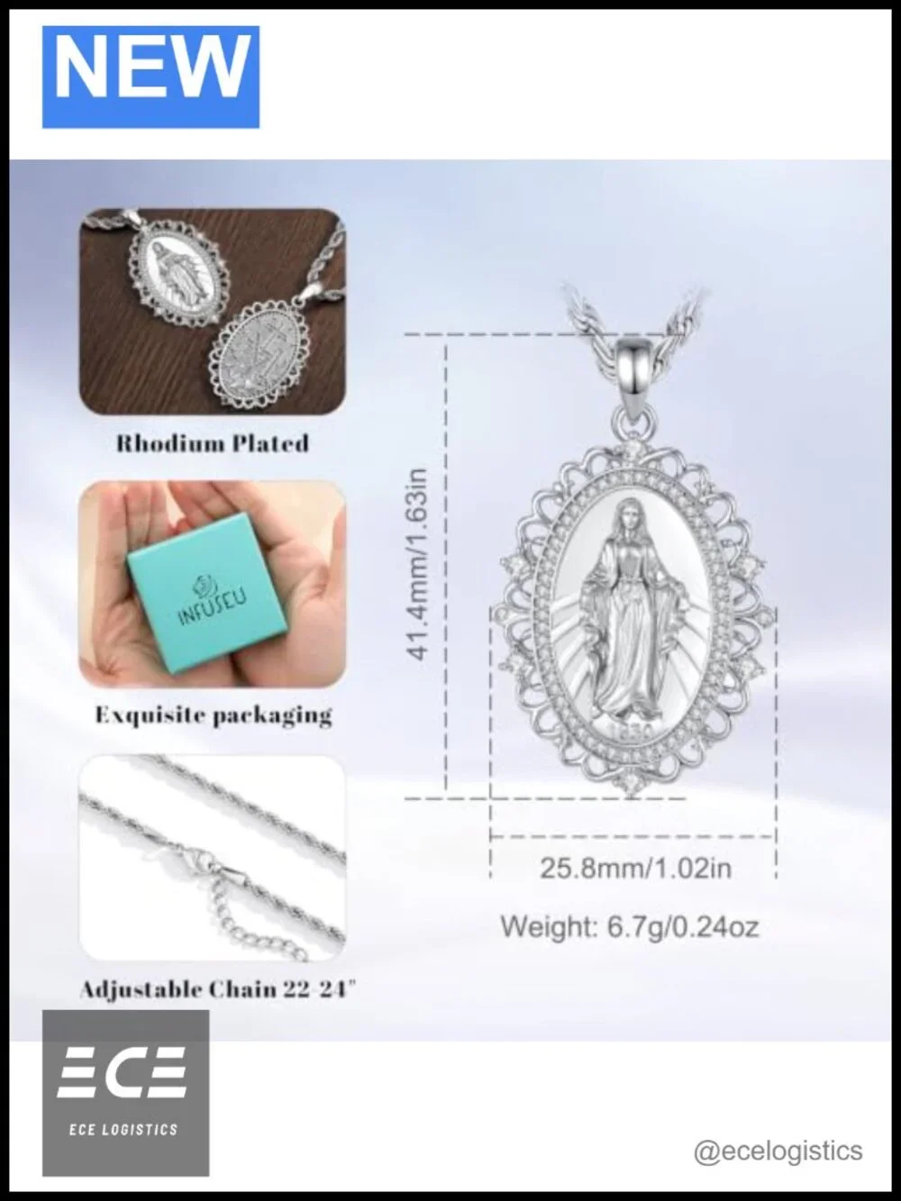 Virgin Mary Medal Pendant Necklace Catholic Religious Jewelry